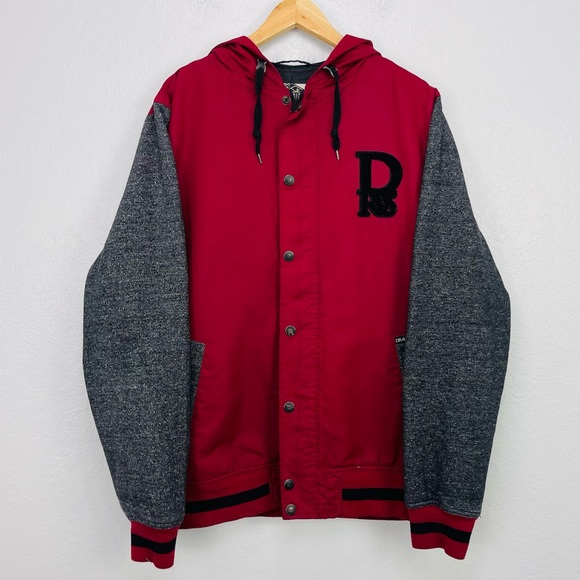 Dravus Mens Red Charcoal Color block Windbreaker Bomber Style Jacket - Picture 2 of 11